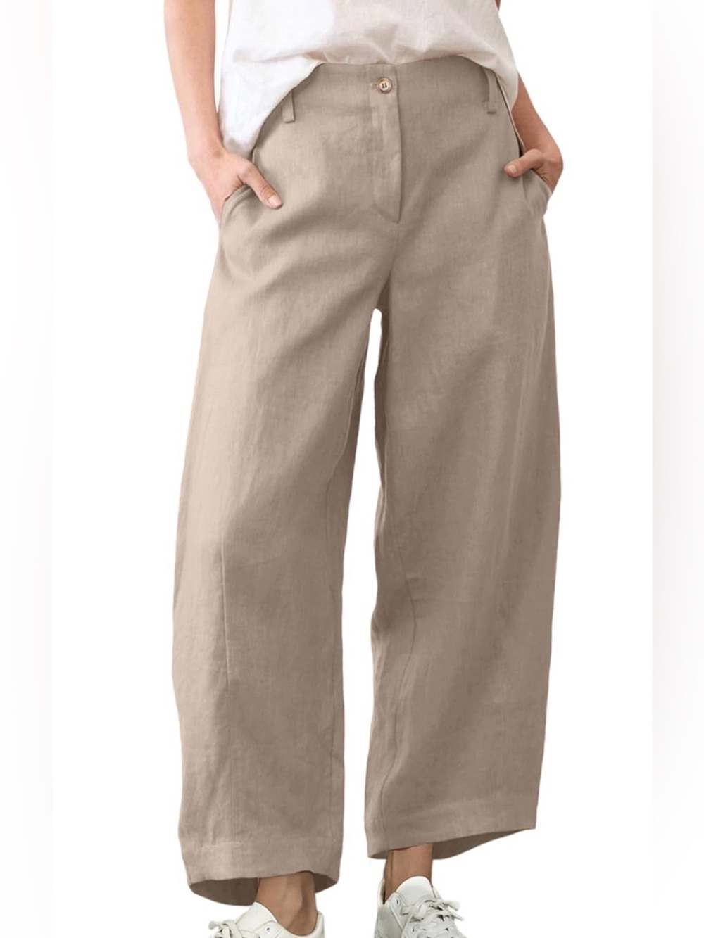Wide Leg Linen Blend Pants in khaki Athlisan